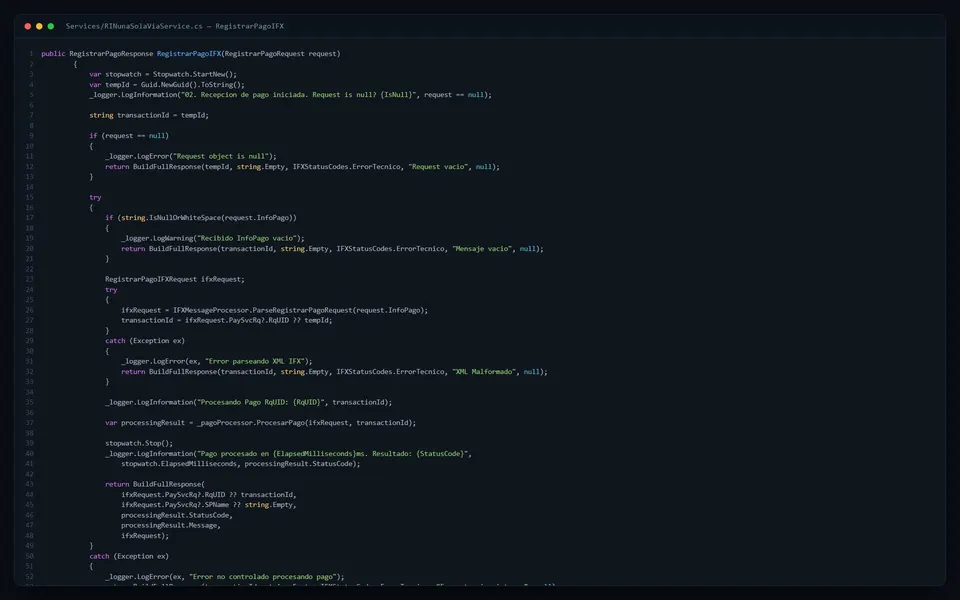 Pagos Integración una vía RIN Bancolombia. Codigo servicio csharp