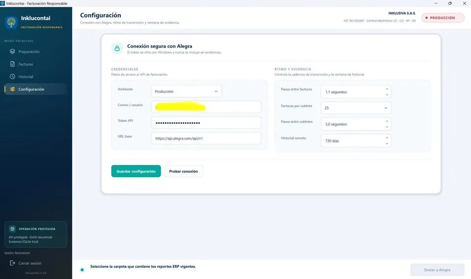 Facturación Alegra. Configuracion