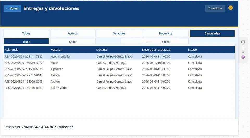 Recursos EAFIT. Entregas devoluciones