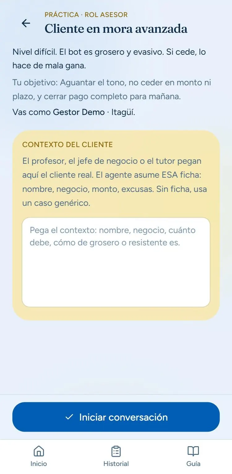 GestorIA. Practica cliente en mora