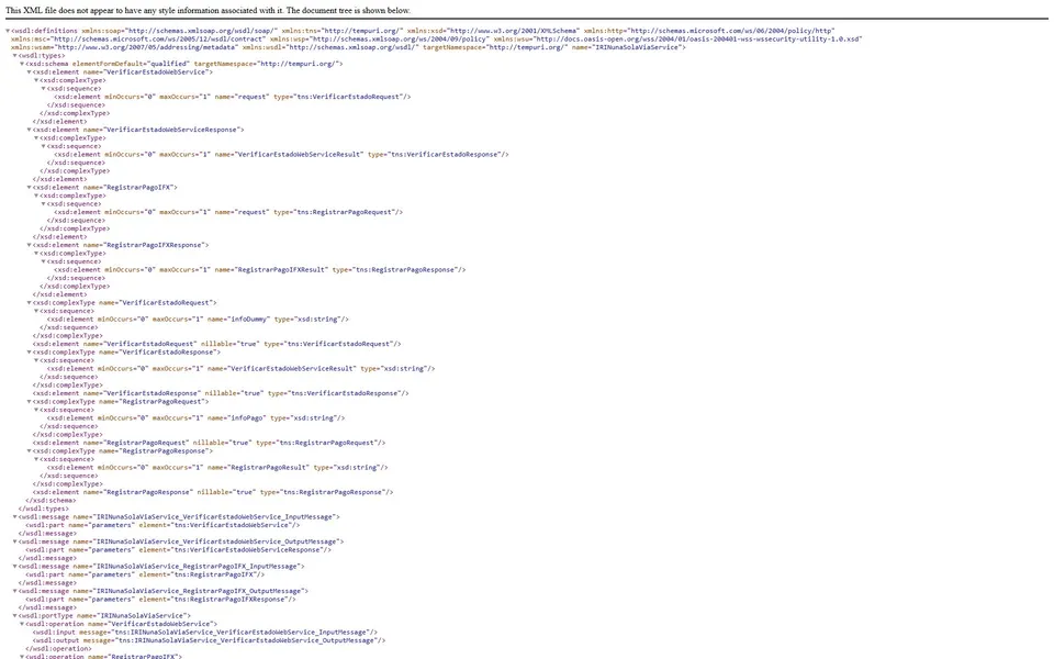 Pagos Integración una vía RIN Bancolombia. Wsdl estructura browser