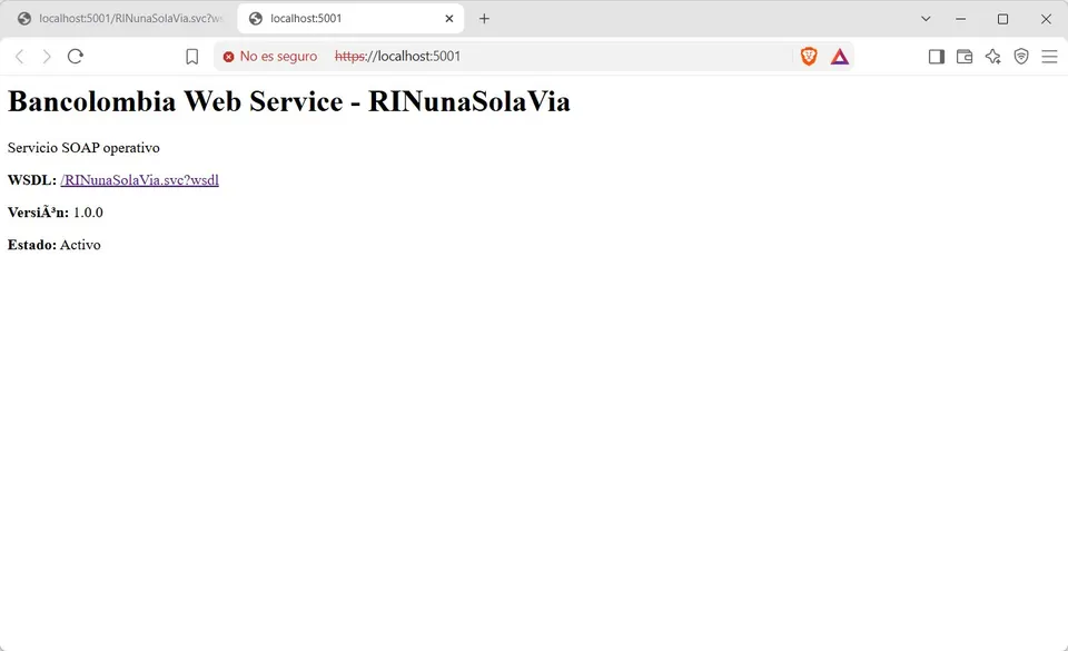 Pagos Integración una vía RIN Bancolombia. Info servicio browser