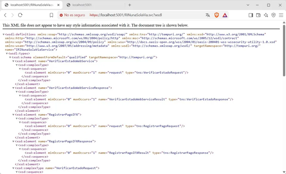 Pagos Integración una vía RIN Bancolombia. Wsdl browser
